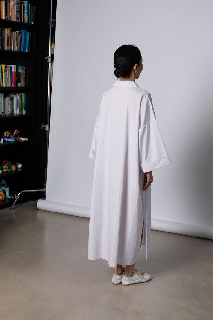 Organic Cotton Kaftan Shirt Dress - Palest Lilac