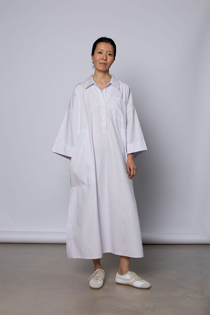 Organic Cotton Kaftan Shirt Dress - Palest Lilac