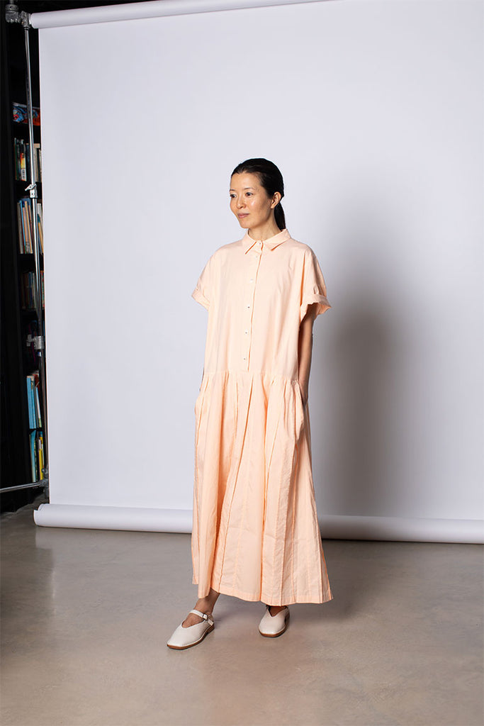 Organic Cotton Pleated Shirt Dress - Apricot Cloud