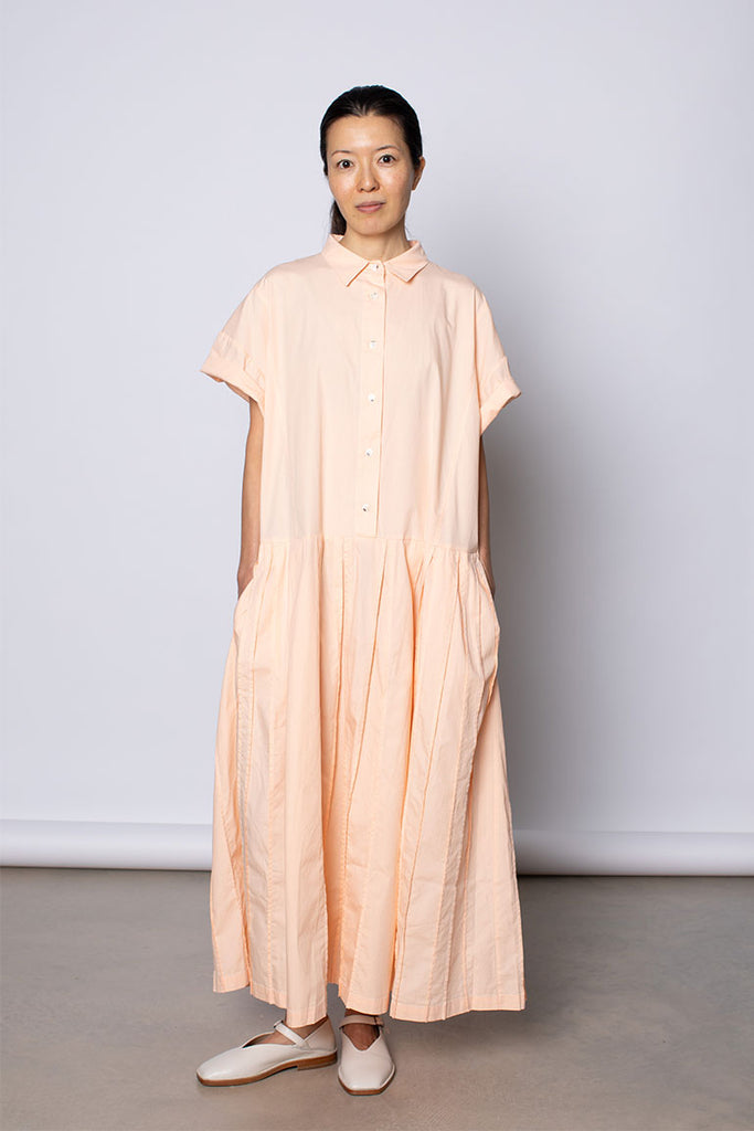 Organic Cotton Pleated Shirt Dress - Apricot Cloud