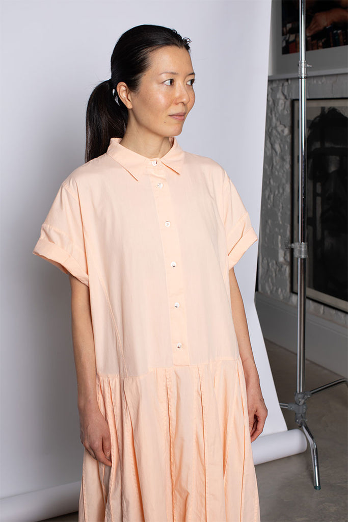 Organic Cotton Pleated Shirt Dress - Apricot Cloud