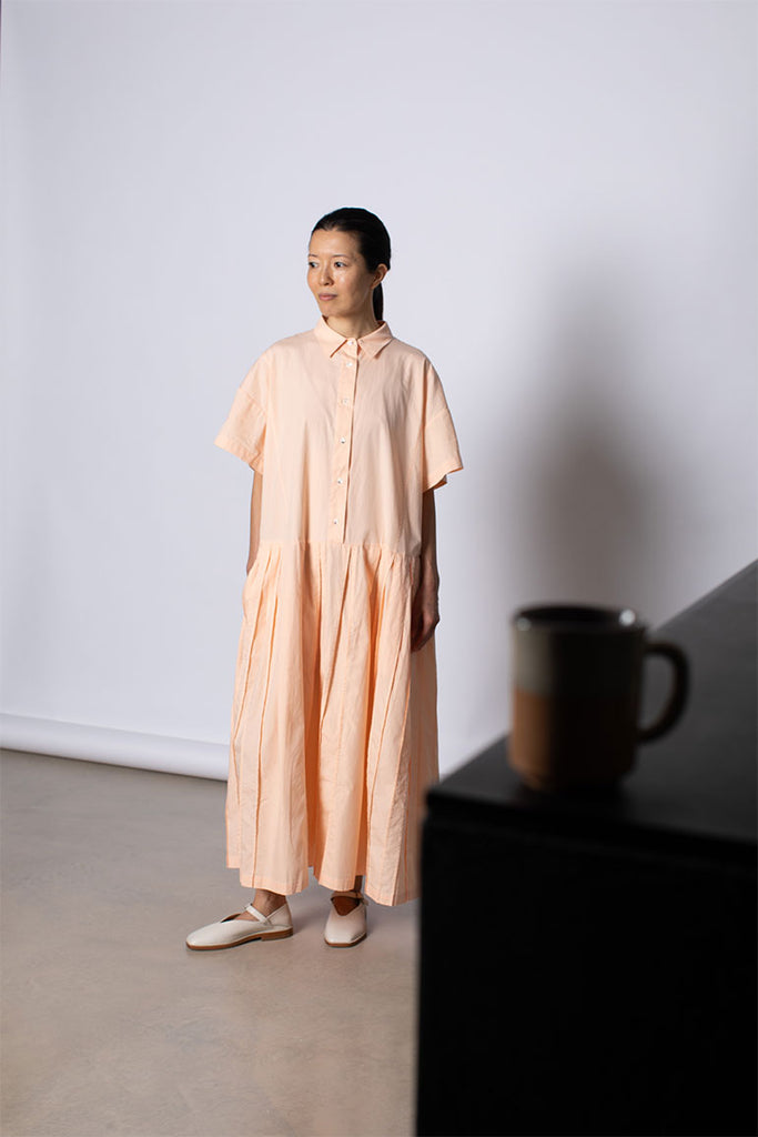 Organic Cotton Pleated Shirt Dress - Apricot Cloud