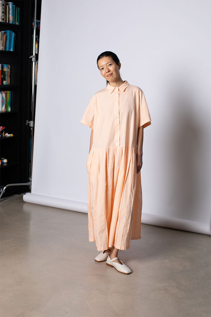Organic Cotton Pleated Shirt Dress - Apricot Cloud