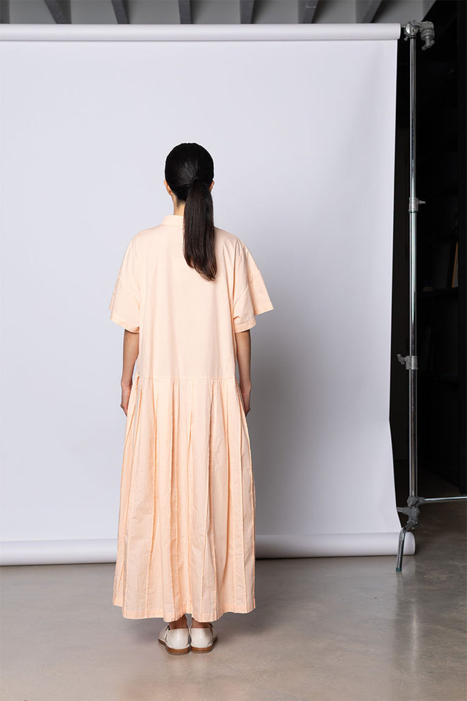 Organic Cotton Pleated Shirt Dress - Apricot Cloud