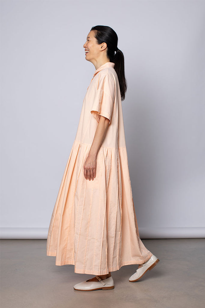 Organic Cotton Pleated Shirt Dress - Apricot Cloud