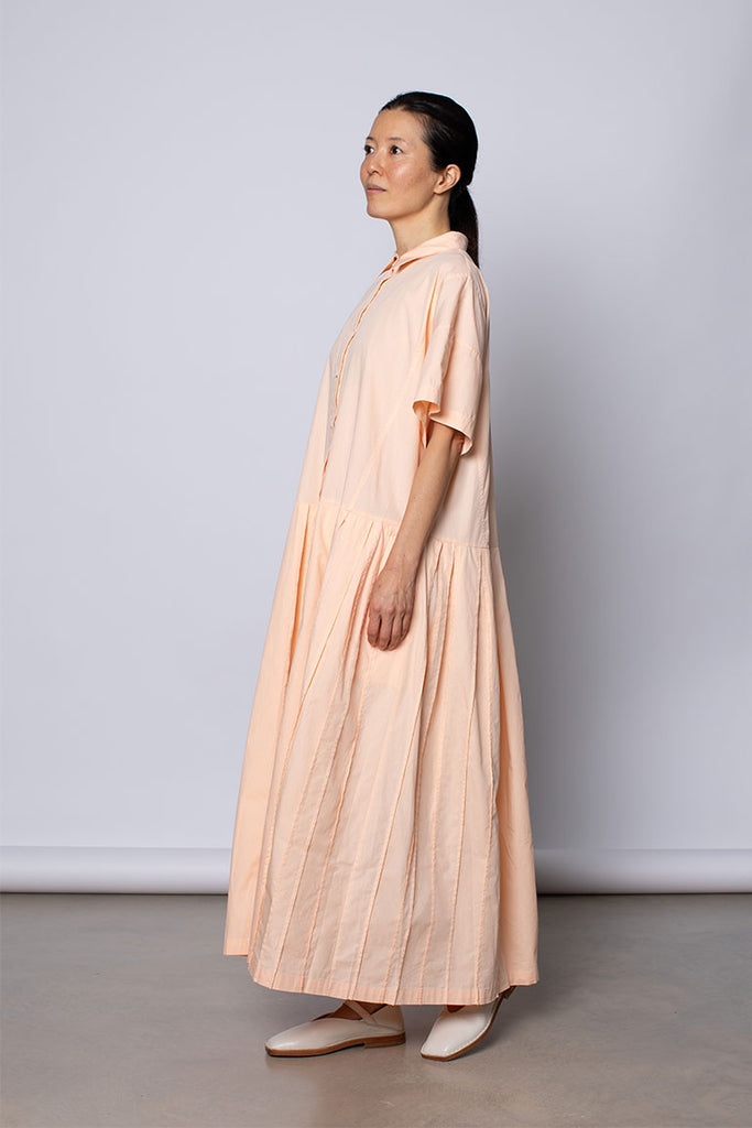 Organic Cotton Pleated Shirt Dress - Apricot Cloud