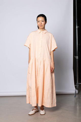 Organic Cotton Pleated Shirt Dress - Apricot Cloud