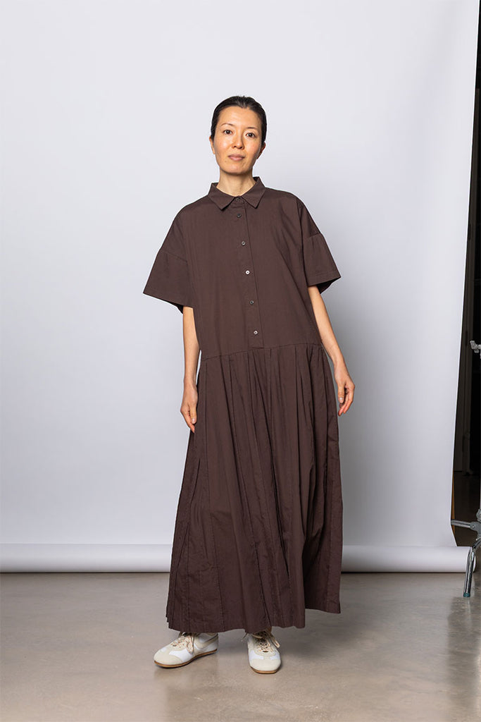 Organic Cotton Pleated Shirt Dress - Cacao