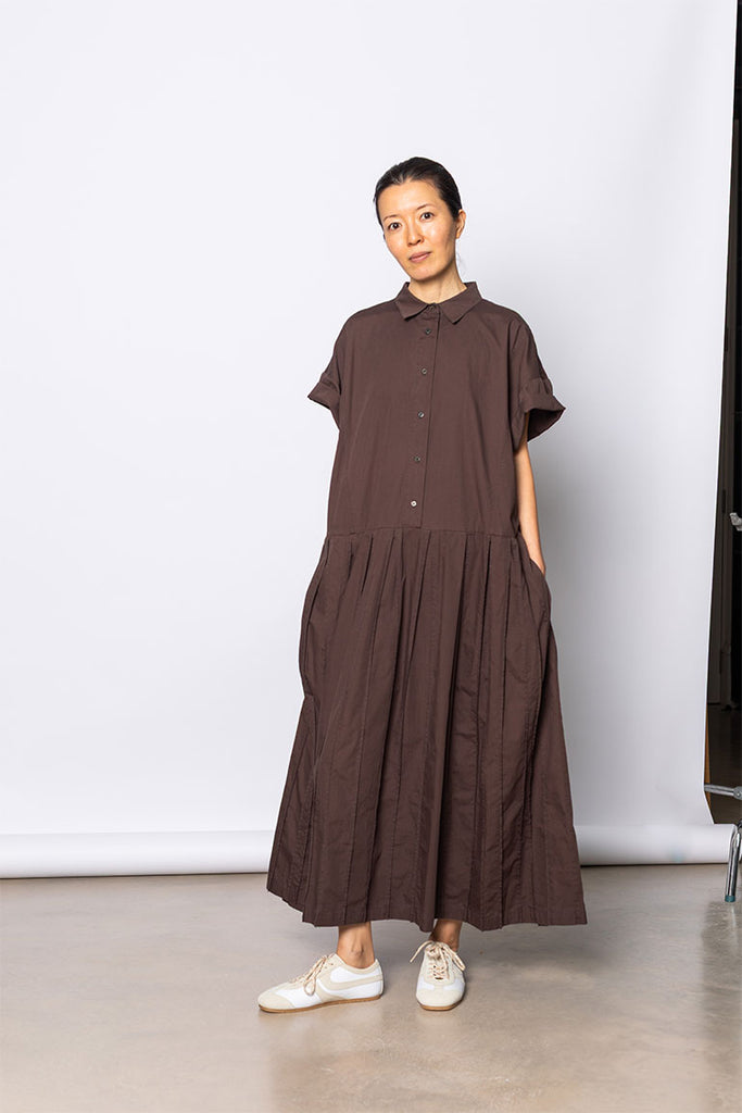 Organic Cotton Pleated Shirt Dress - Cacao