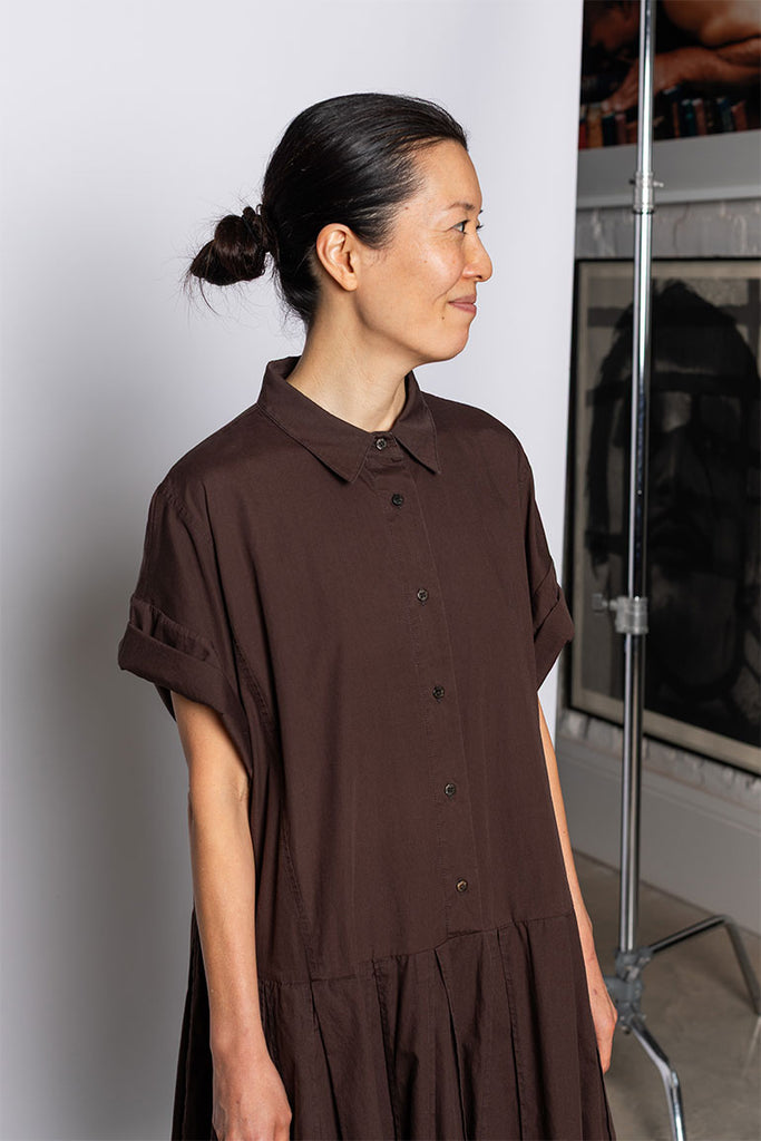 Organic Cotton Pleated Shirt Dress - Cacao