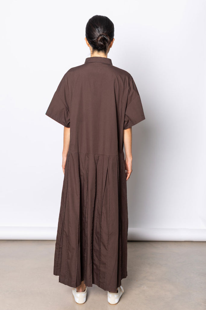 Organic Cotton Pleated Shirt Dress - Cacao