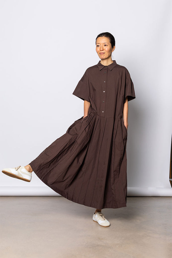 Organic Cotton Pleated Shirt Dress - Cacao