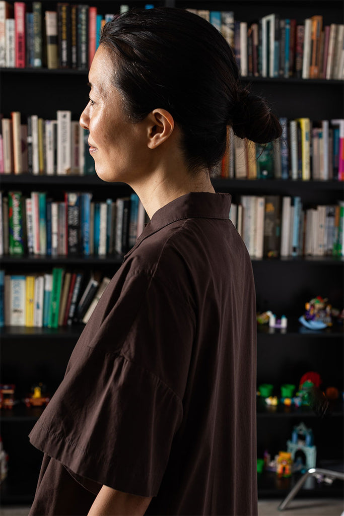 Organic Cotton Pleated Shirt Dress - Cacao