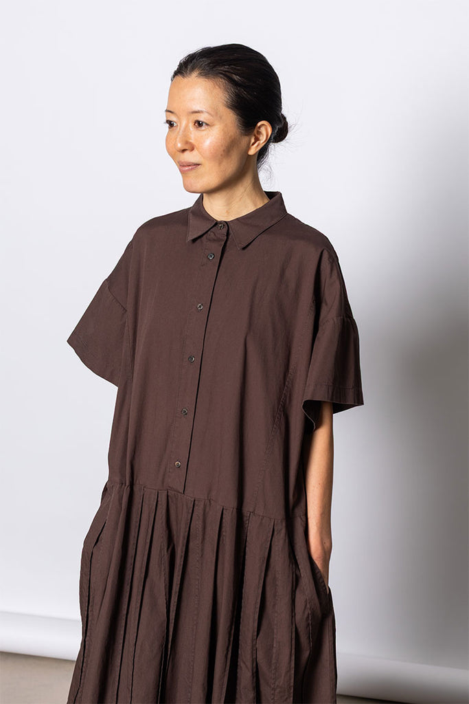 Organic Cotton Pleated Shirt Dress - Cacao