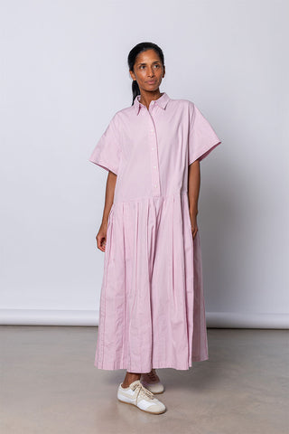 Organic Cotton Pleated Shirt Dress - Dusty Pink