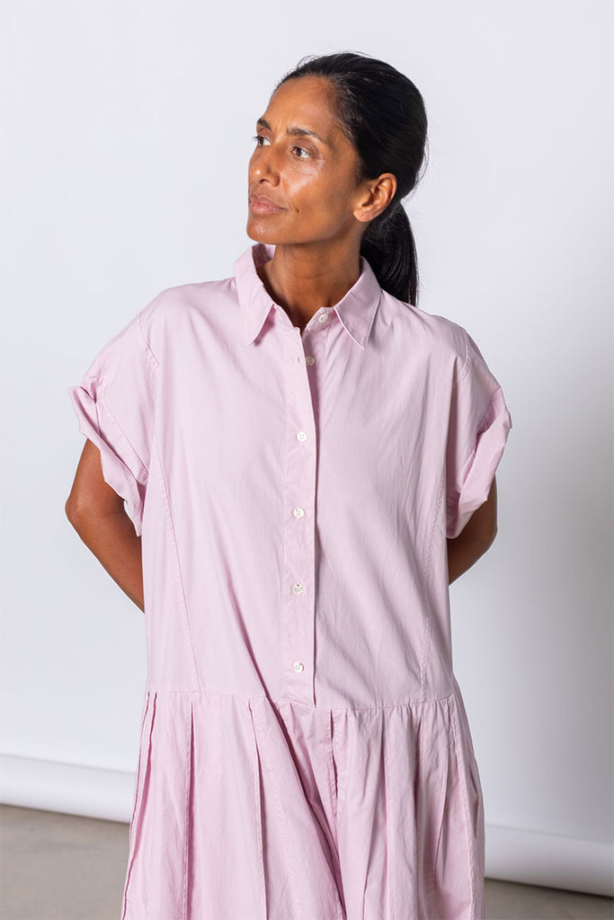 Organic Cotton Pleated Shirt Dress - Dusty Pink