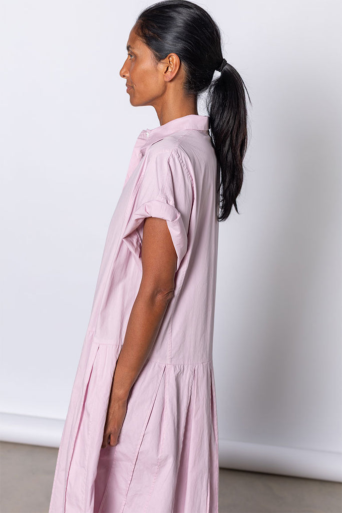 Organic Cotton Pleated Shirt Dress - Dusty Pink