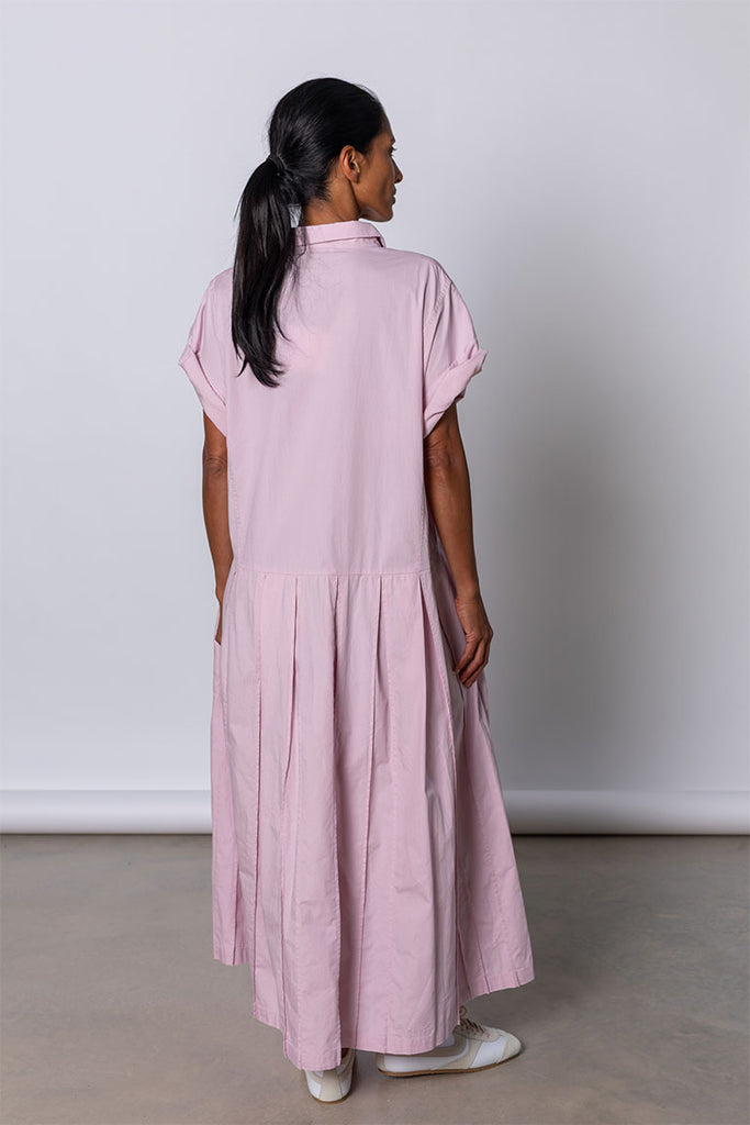 Organic Cotton Pleated Shirt Dress - Dusty Pink