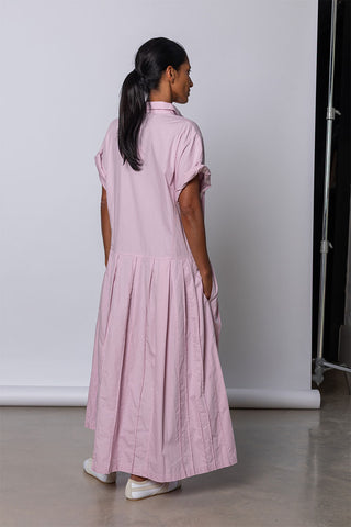 Organic Cotton Pleated Shirt Dress - Dusty Pink
