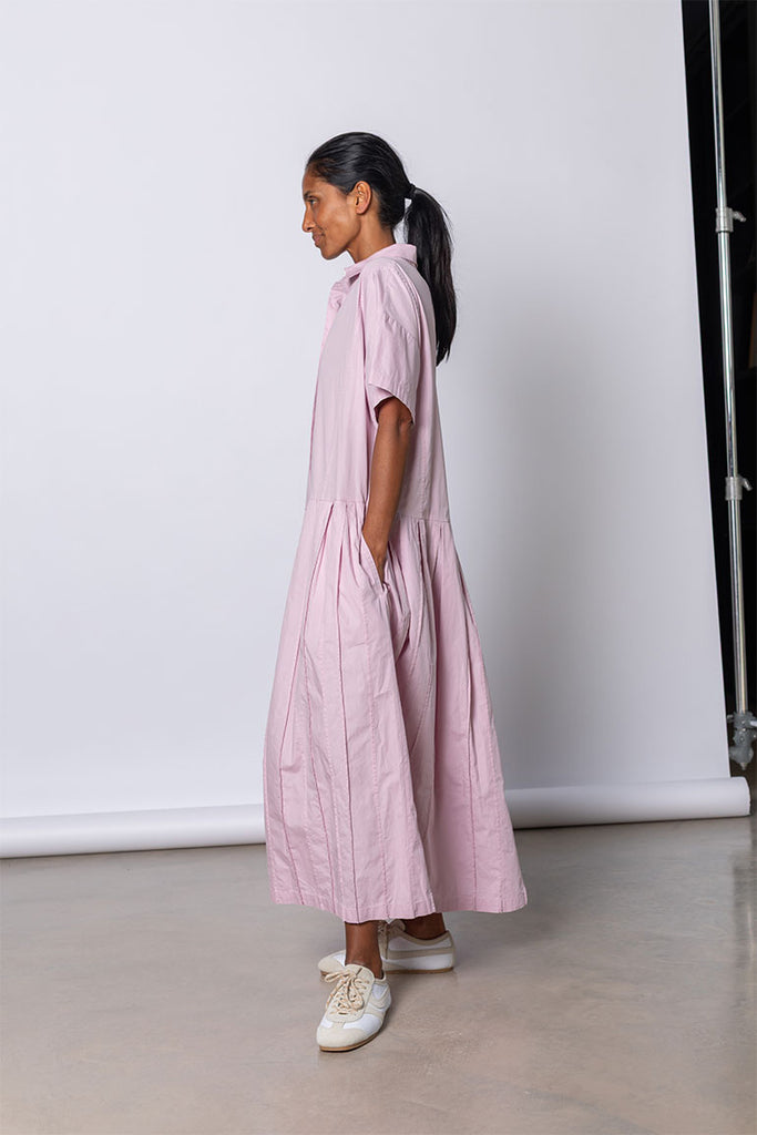 Organic Cotton Pleated Shirt Dress - Dusty Pink