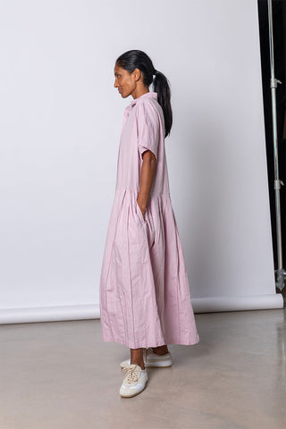Organic Cotton Pleated Shirt Dress - Dusty Pink