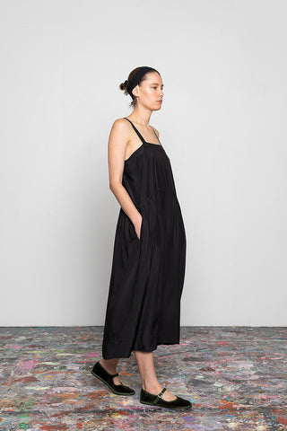 Organic Silk French Slip Dress - Black