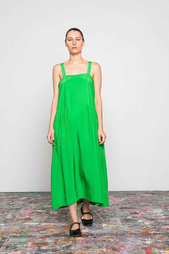 Organic Silk French Slip Dress - Green