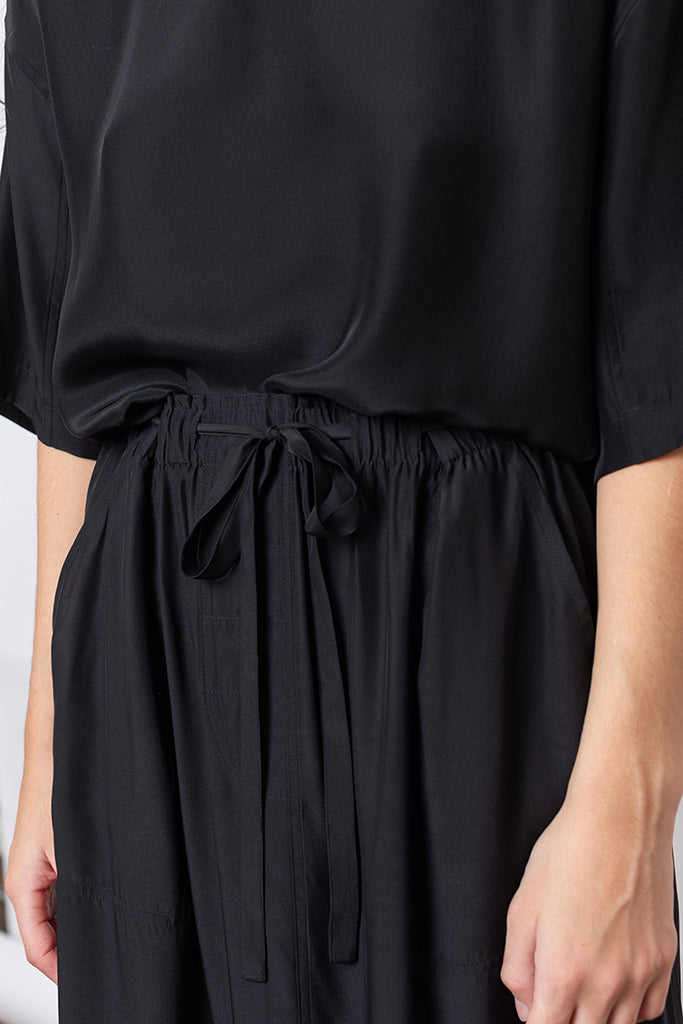Organic Silk Drawstring Waist Skirt - Black