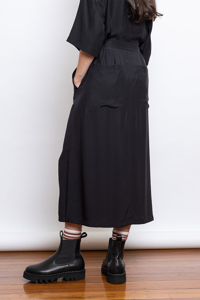 Organic Silk Drawstring Waist Skirt - Black
