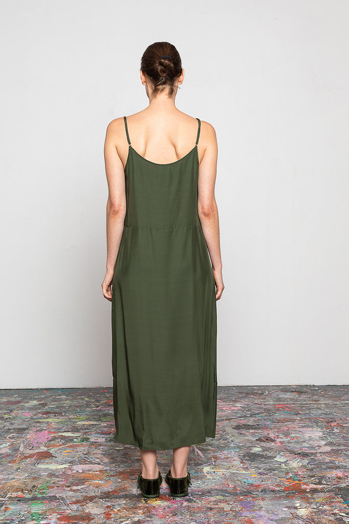 Organic Silk Slip Dress - Olive