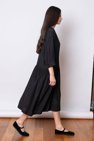 Organic Silk Drop Waist Dress - Black