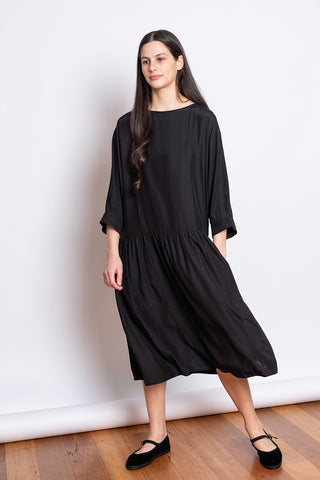 Organic Silk Drop Waist Dress - Black