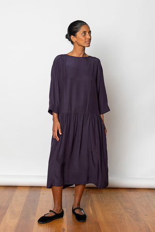 Garment Dyed Silk Drop Waist Dress - Deep Purple