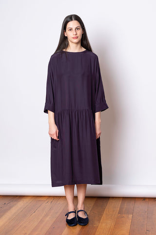 Organic Silk Drop Waist Dress - Deep Purple