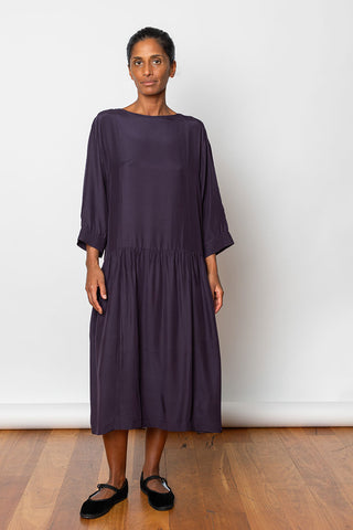 Organic Silk Drop Waist Dress - Deep Purple