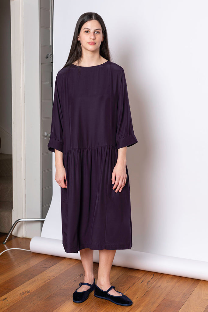 Organic Silk Drop Waist Dress - Deep Purple