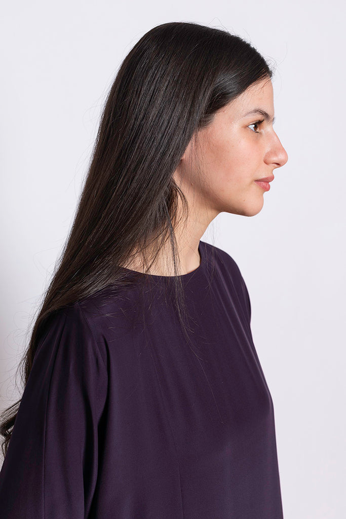 Organic Silk Drop Waist Dress - Deep Purple