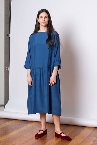 Organic Silk Drop Waist Dress - Indigo