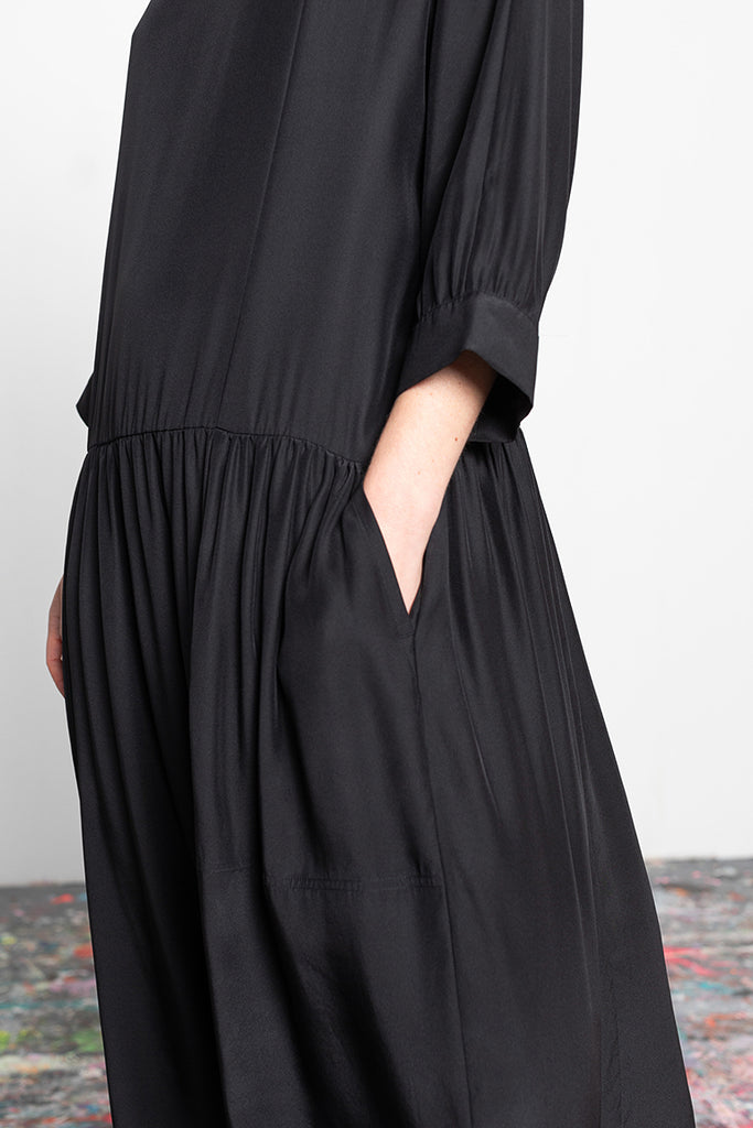 Organic Silk Drop Waist Dress - Black
