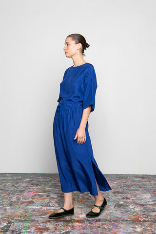 Organic Silk Drawstring Waist Skirt - Cobalt