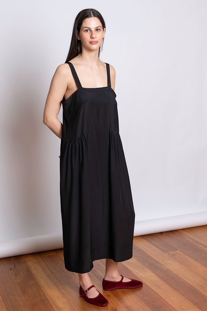 Organic Silk French Slip Dress - Black