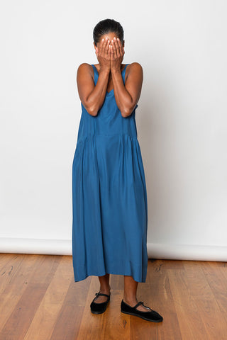 Organic Silk French Slip Dress - Indigo