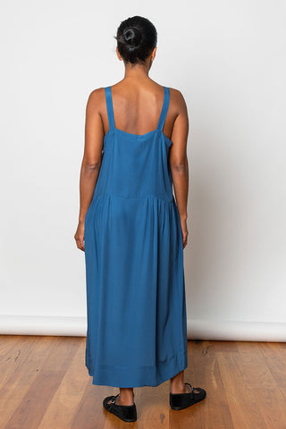 Organic Silk French Slip Dress - Indigo