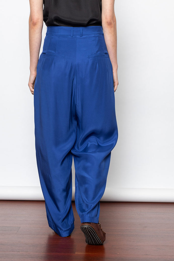 Organic Silk Pleated Pant - Cobalt