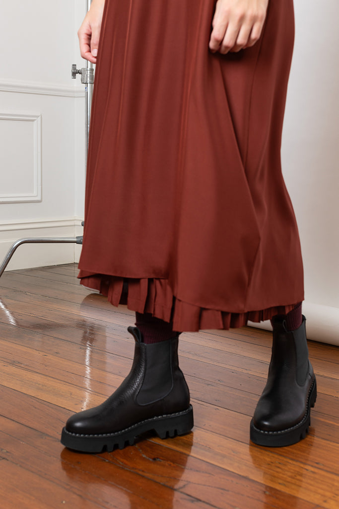 Organic Silk Pleated Skirt - Brick