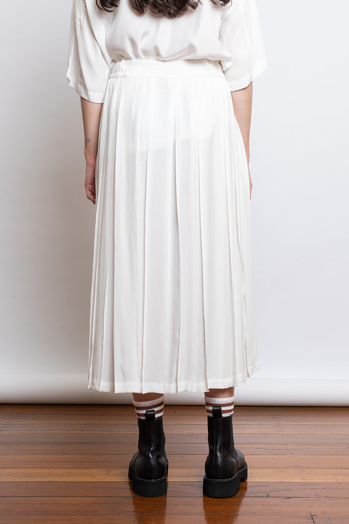 Organic Silk Pleated Skirt - White
