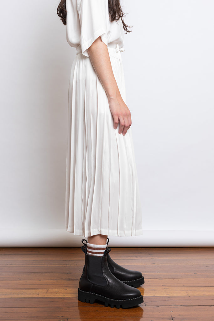 Organic Silk Pleated Skirt - White