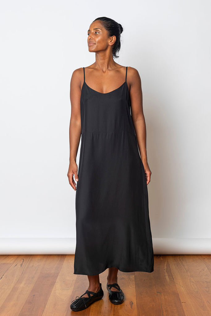 Organic Silk Slip Dress - Black