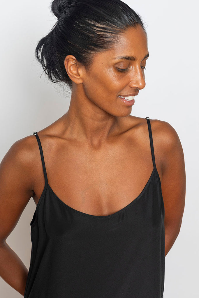 Organic Silk Slip Dress - Black