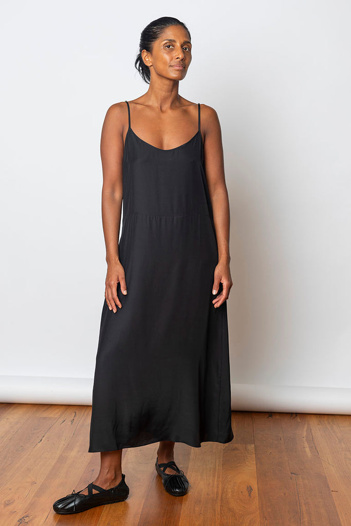 Organic Silk Slip Dress - Black